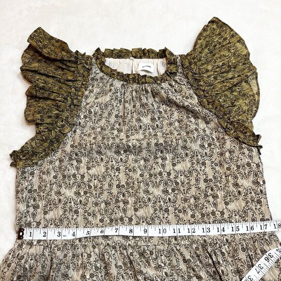 Aureum Sage Green Floral Tiered Ruffle Dress Sz S #AD1055 - Picture 8 of 11